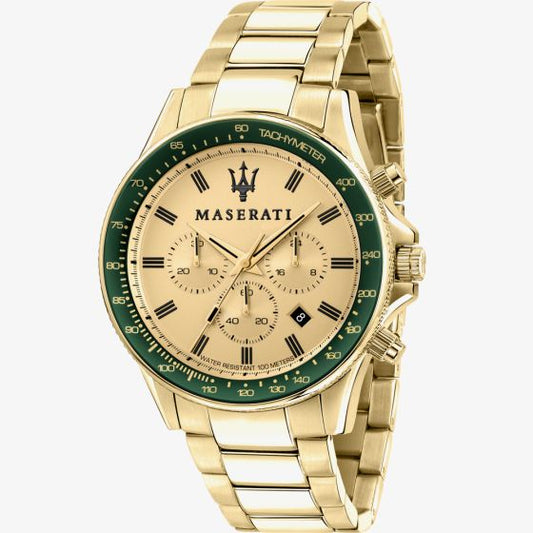 Maserati Mens Sfida 44mm Gold Plated Chronograph Watch R8873640005