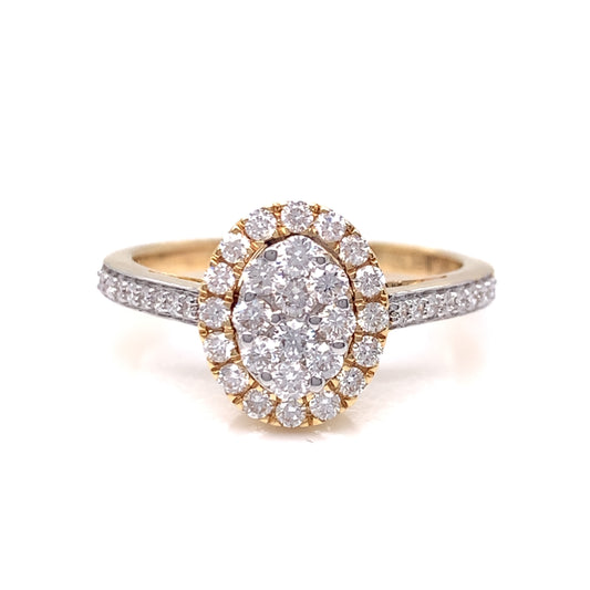 18ct Yellow Gold Diamond Oval Halo 0.53ct Ring