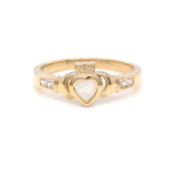 9ct Gold Created Opal CZ Channel Set Claddagh Ring