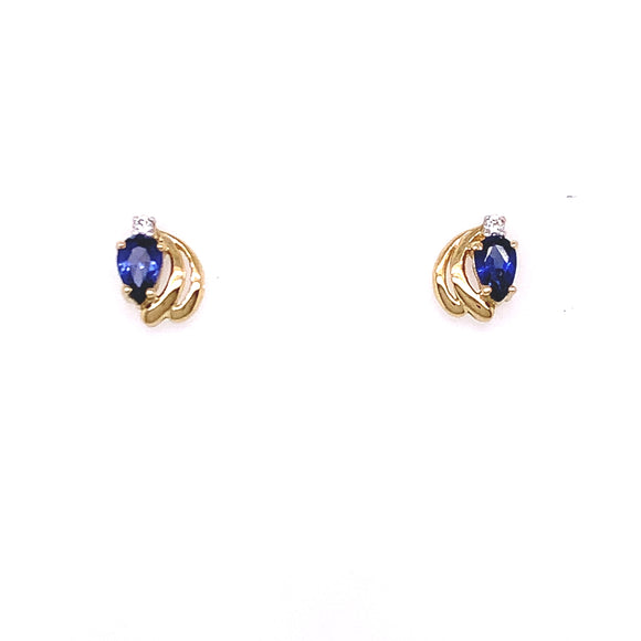 9ct Gold CZ Sapphire Teardrop Stud Earrings