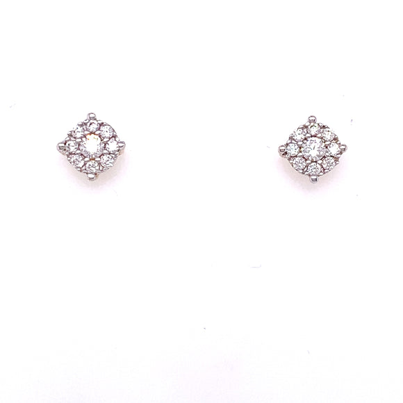 9ct Yellow Gold CZ Cluster Stud  Earrings