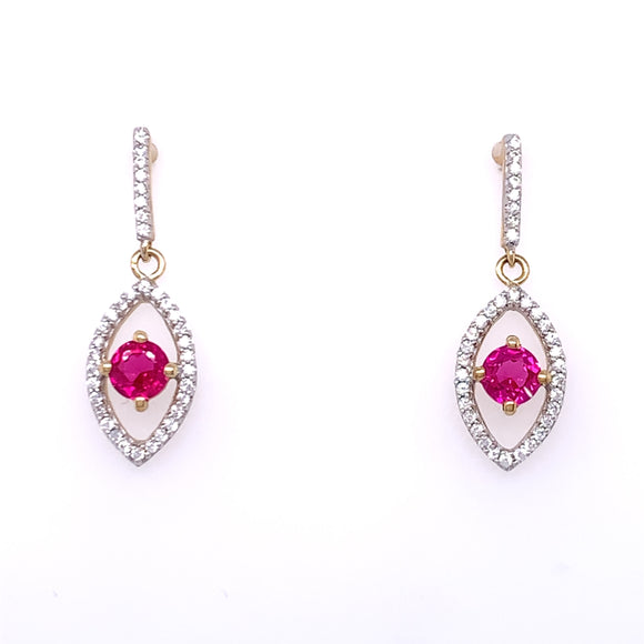 9ct Gold Ruby & CZ Eye Drop Earrings