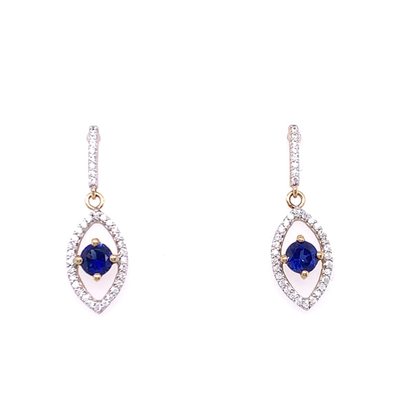 9ct Gold Sapphire CZ Eye Drop Earrings