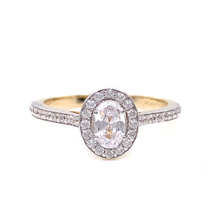 9ct Yellow Gold CZ Oval Halo Ring