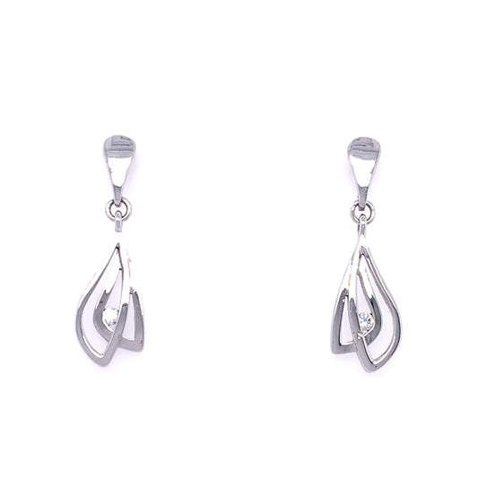 9ct White Gold CZ Open Leaf Drop Earrings