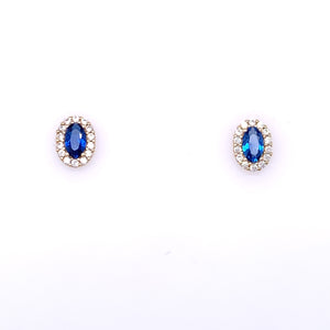 9ct Gold Sapphire CZ Oval Halo Earrings