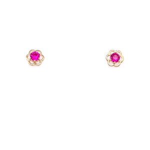 9ct Gold Ruby Tiny Flower Stud Earrings