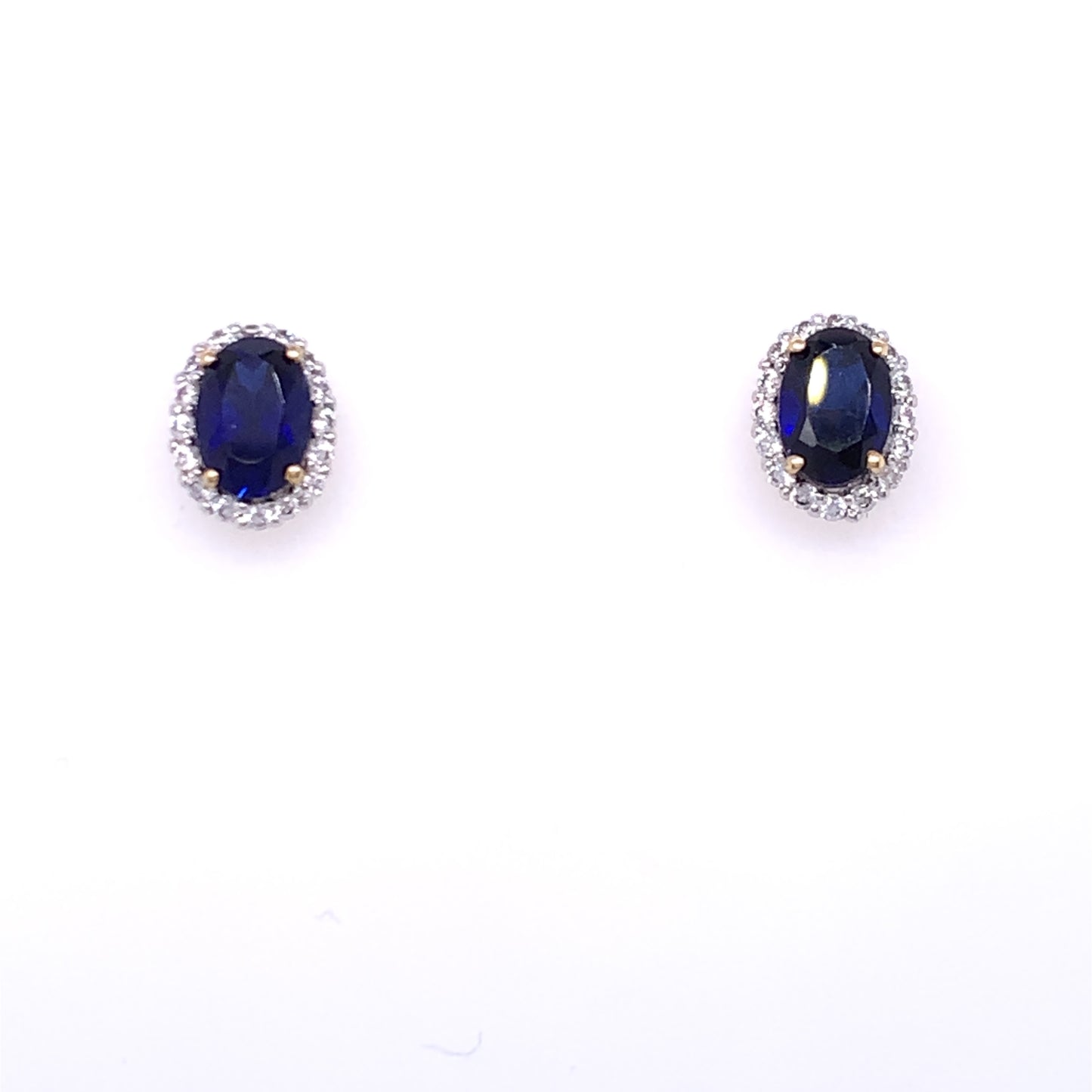 9ct Gold Sapphire CZ Oval Halo Earrings GES104