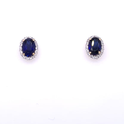 9ct Gold Sapphire CZ Oval Halo Earrings GES104