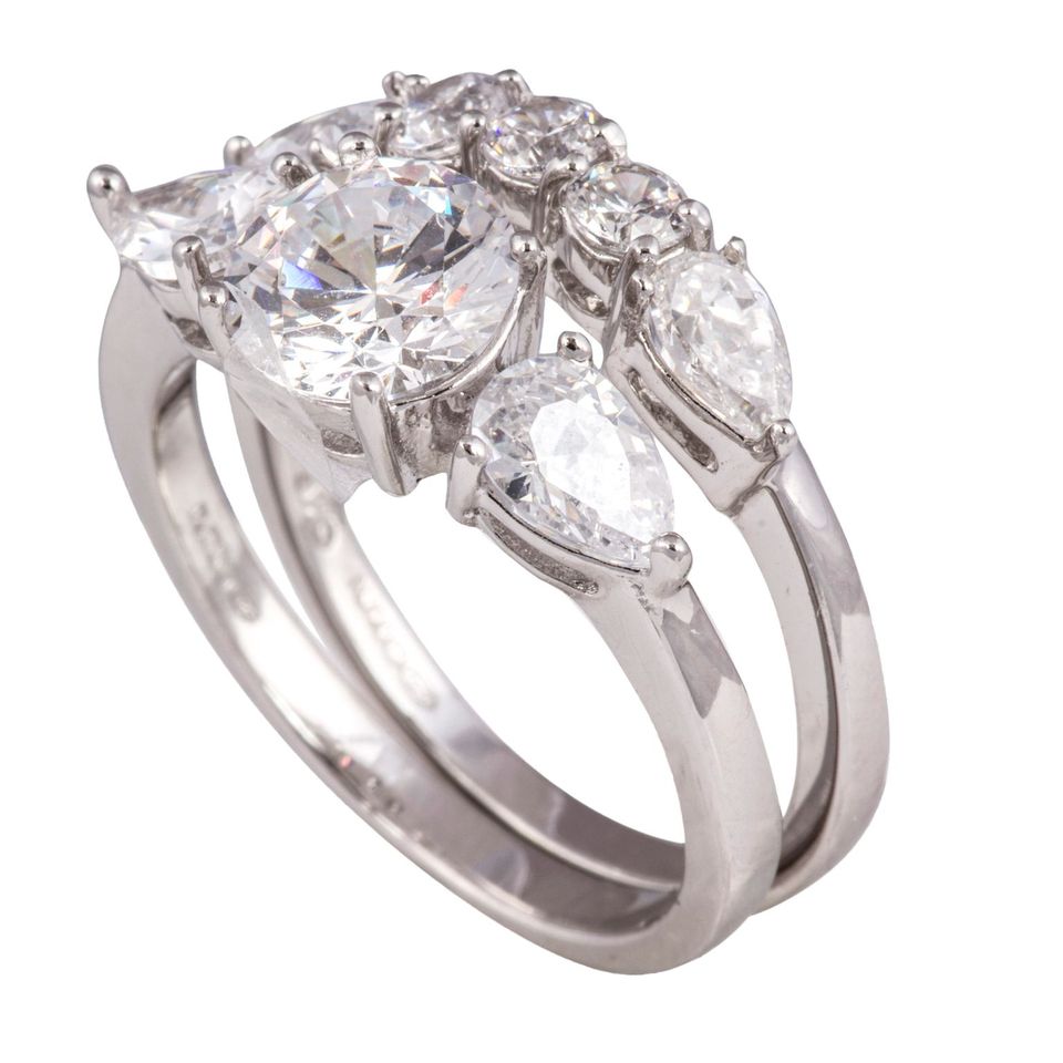 Sterling Silver CZ Trilogy Pear Ring Set N2035