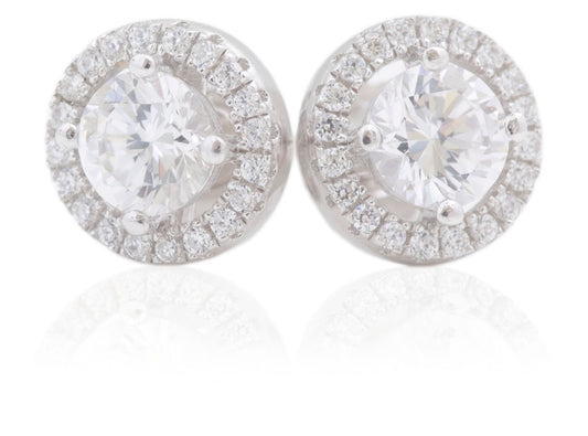 Sterling Silver CZ 8mm Halo Stud Earrings