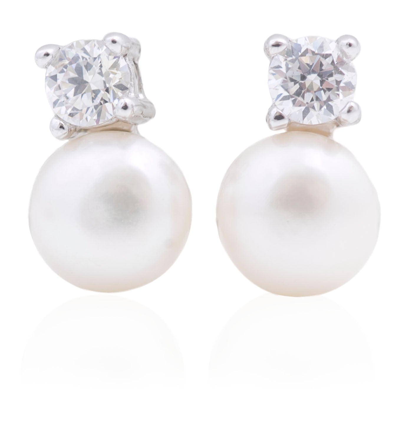 Sterling Silver Pearl & CZ Stud Earrings N3025