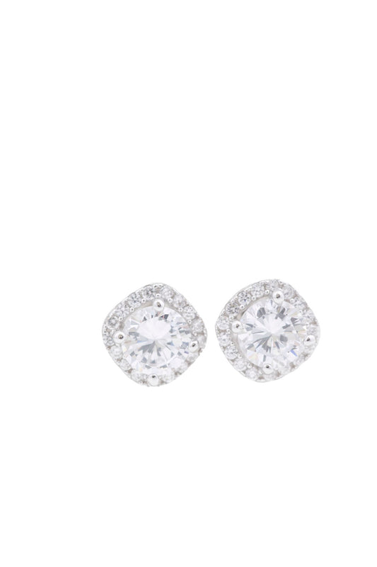 Sterling Silver CZ 8mm Cushion Halo Stud Earrings