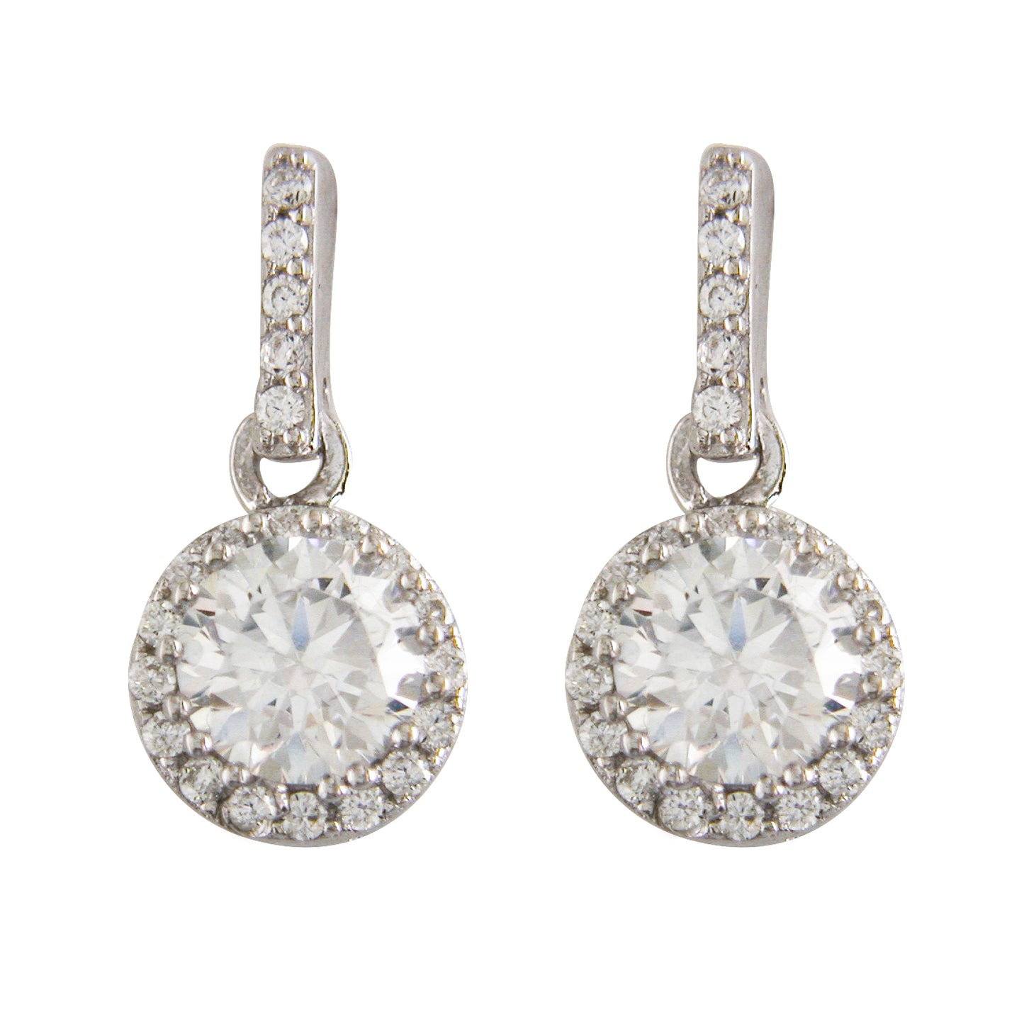 Sterling Silver CZ Drop Halo Earrings