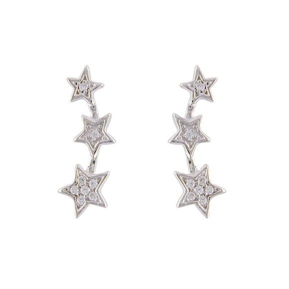 Sterling Silver CZ Climbing Stars Earrings