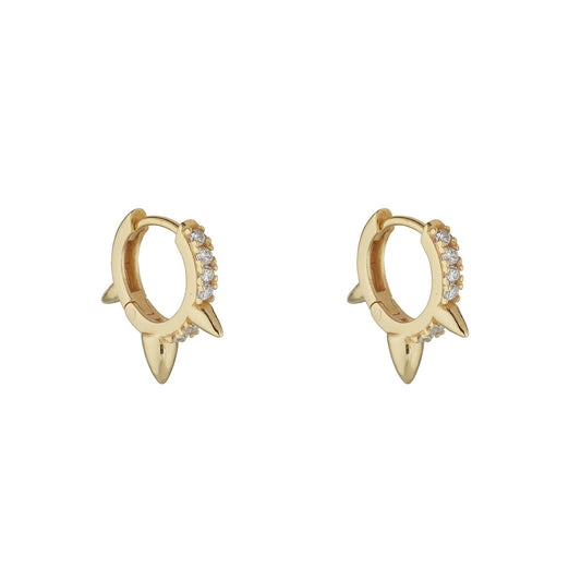 Sterling Silver 18ct Gold CZ Spike Huggie Earrings