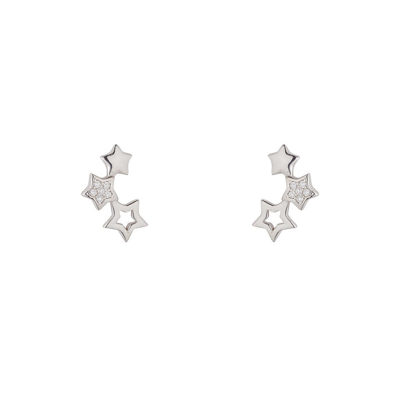 Sterling Silver CZ Triple Star Stud Earrings