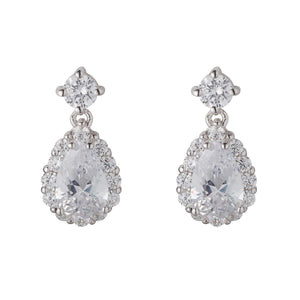 Sterling Silver CZ Pear Cluster Drop Earrings