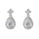 Sterling Silver CZ Pear Cluster Drop Earrings