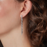 Sterling Silver CZ Thin Double Long Drop Earrings