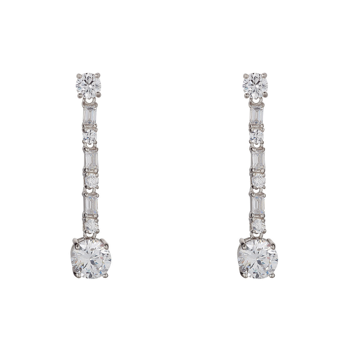 Sterling Silver CZ Baguette & Solitaire Drop Earrings