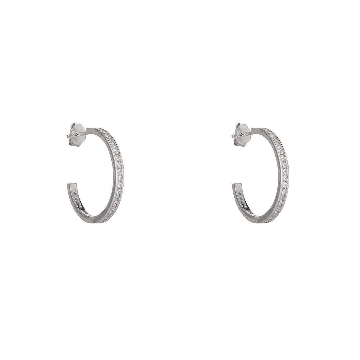Sterling Silver 20mm CZ Channel Set Hoop Earrings