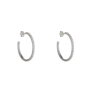Sterling Silver 20mm CZ Claw Set Hoop Earrings