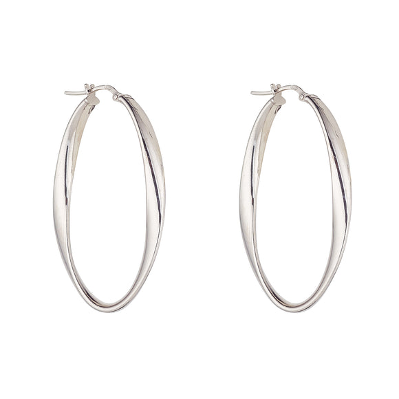 Sterling Silver 45mm Oval Twist Hoop Earrings