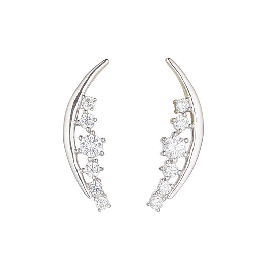 Sterling Silver 6 CZ Curve Bar Stud Earrings