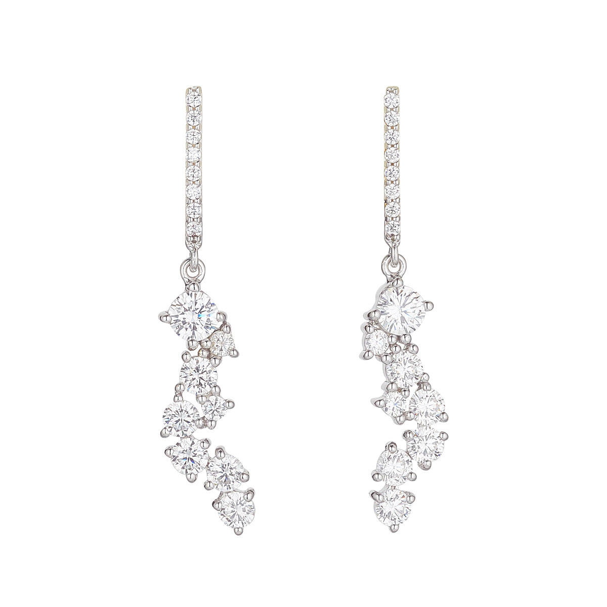 Sterling Silver CZ Multi Stone Drop Earrings