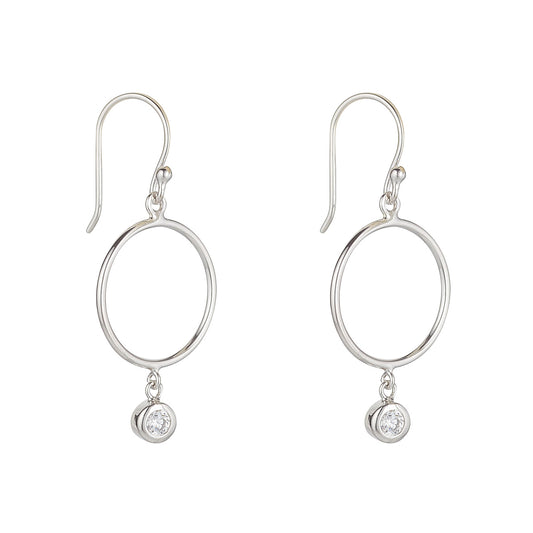 Sterling Silver Open Circle Rubover CZ Drop Earrings