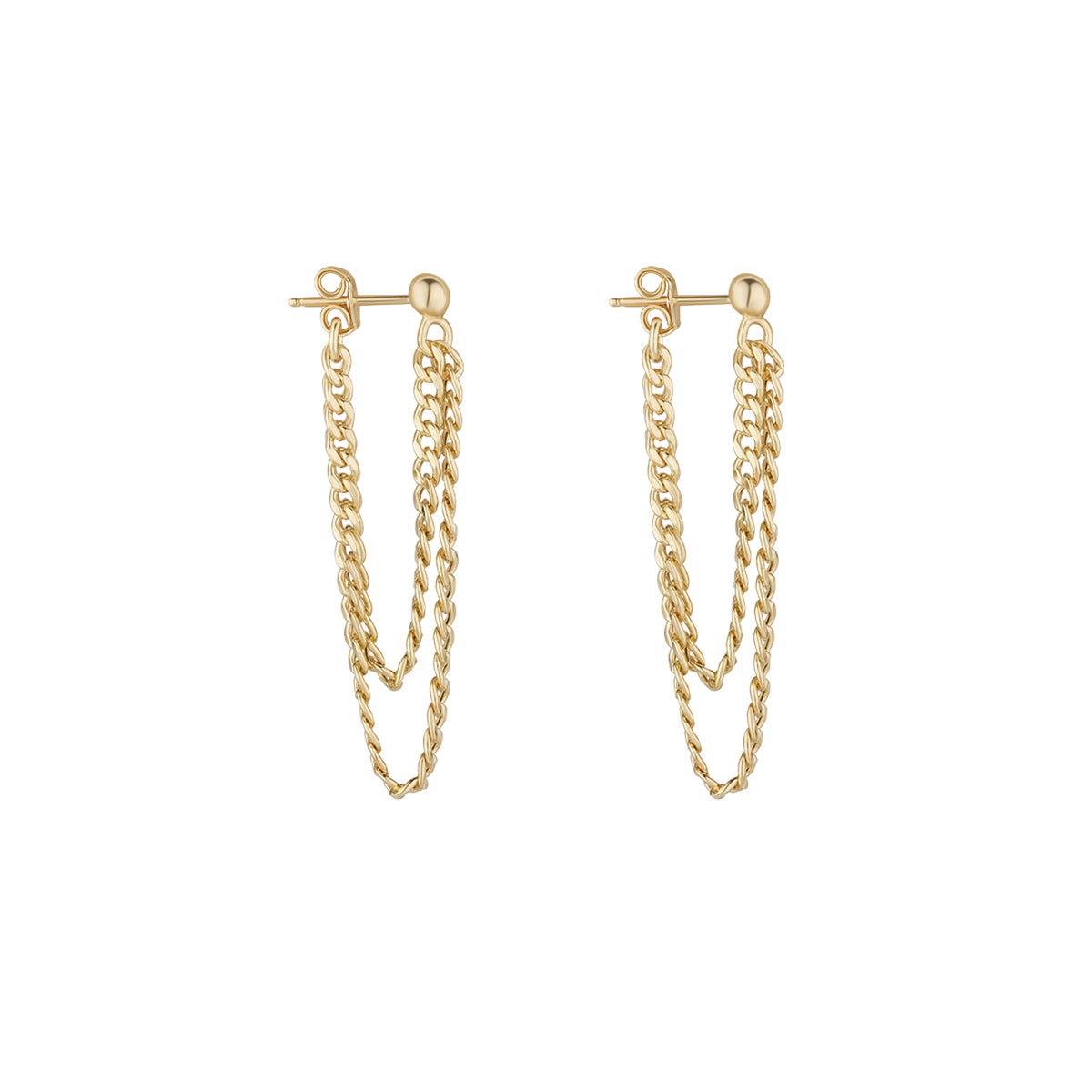 Sterling Silver 18ct Gold Double Curb Chain Earrings