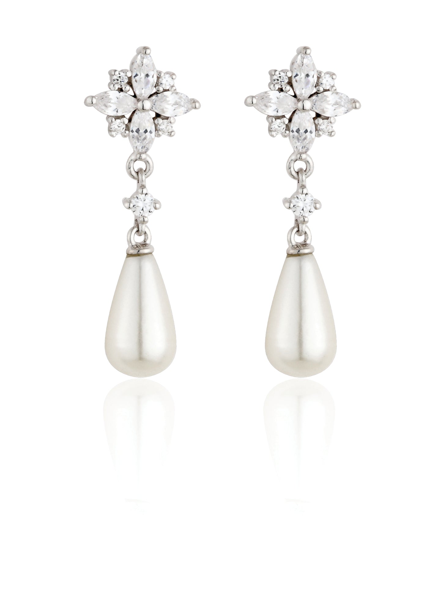 Sterling Silver Pearl & CZ Teardrop Earrings