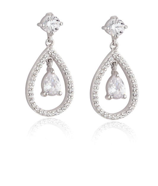 Sterling Silver CZ Open Oval Drop Earrings