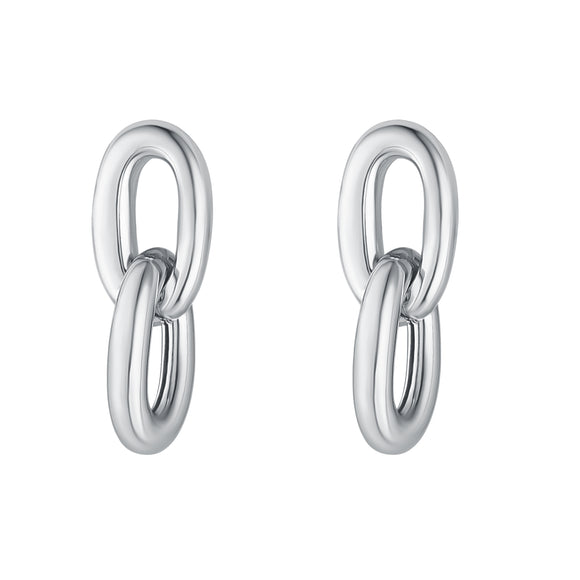 Sterling Silver Chunky Double Link Drop Earrings