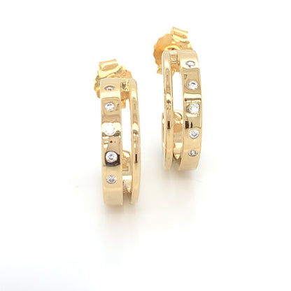 Sterling Silver 18ct Gold CZ Dotted Split Hoop Earrings