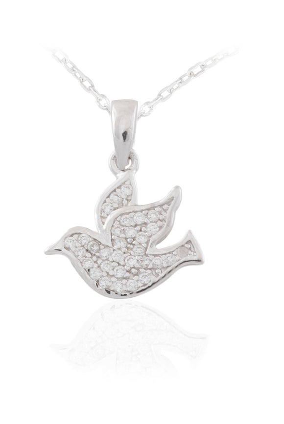 Sterling Silver Confirmation CZ Dove Pendant