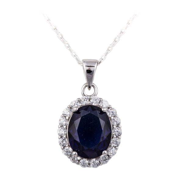 Sterling Silver Sapphire CZ Oval Cluster Pendant