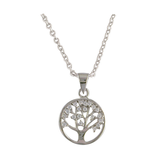 Sterling Silver 14mm CZ Tree Of Life Pendant