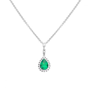 Green Diamonfire Zirconia Teardrop Necklace with Pave Surround N4465