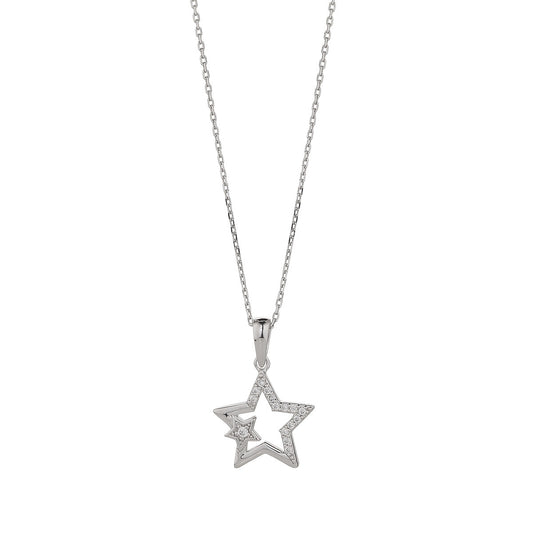 Sterling Silver CZ Star on Star Pendant