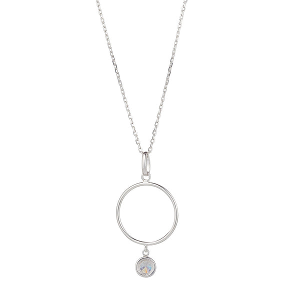 Sterling Silver Open Circle Drop Pendant with Rubover CZ