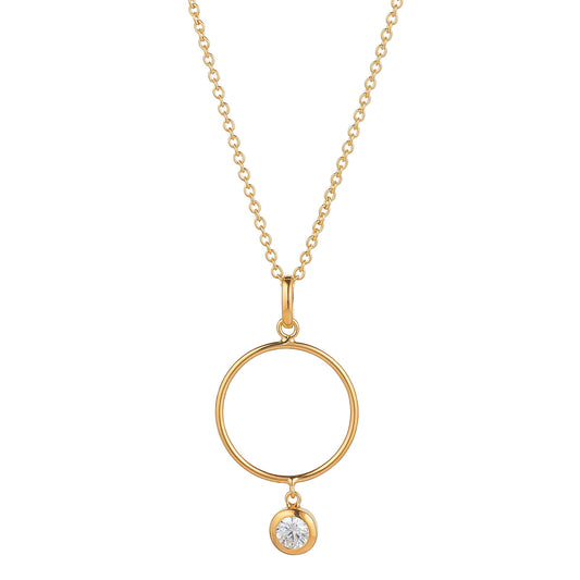 Sterling Silver 18ct Gold Open Circle Drop Pendant with Rubover CZ