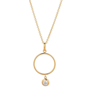 Sterling Silver 18ct Gold Open Circle Drop Pendant with Rubover CZ