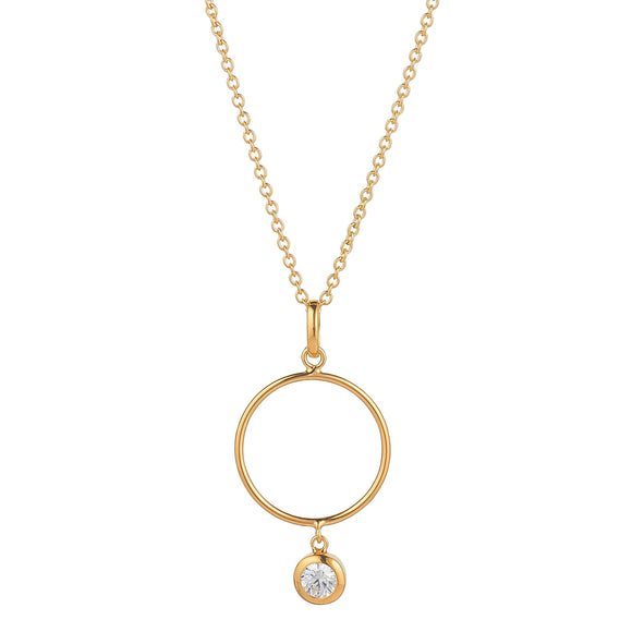Sterling Silver 18ct Gold Open Circle Drop Pendant with Rubover CZ