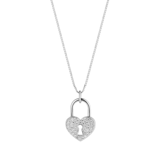 Sterling Silver Heart Lock CZ Pendant