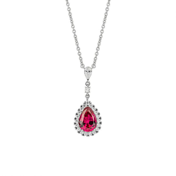 Diamonfire Red Zirconia Teardrop Necklace With Pave Surround (N4501)