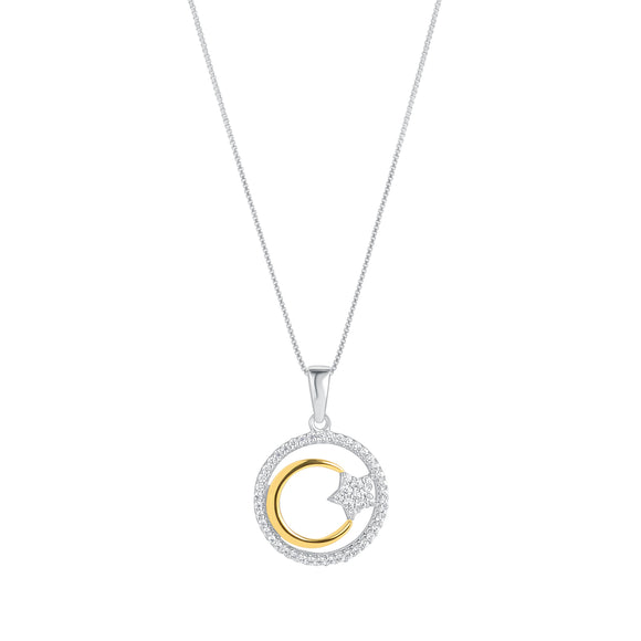 Sterling Silver Two-tone Yellow Moon & Star Pendant