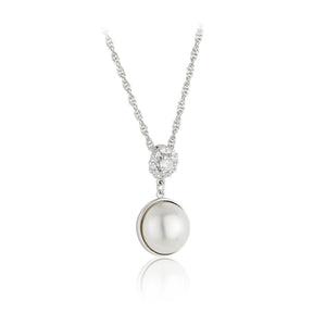 Sterling Silver CZ Cluster & Pearl Drop Pendant
