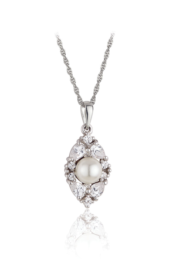 Sterling Silver CZ & Pearl Vintage Style Pendant